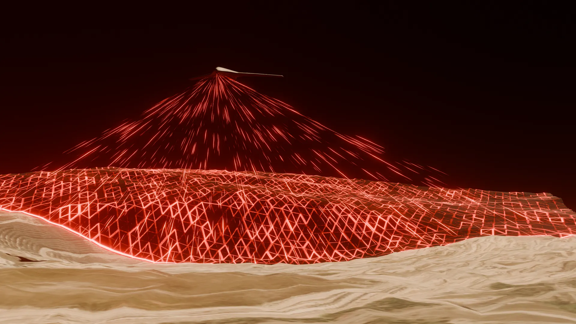 Close-up LiDAR mesh overlay on stockpile — triangulated surface geometry