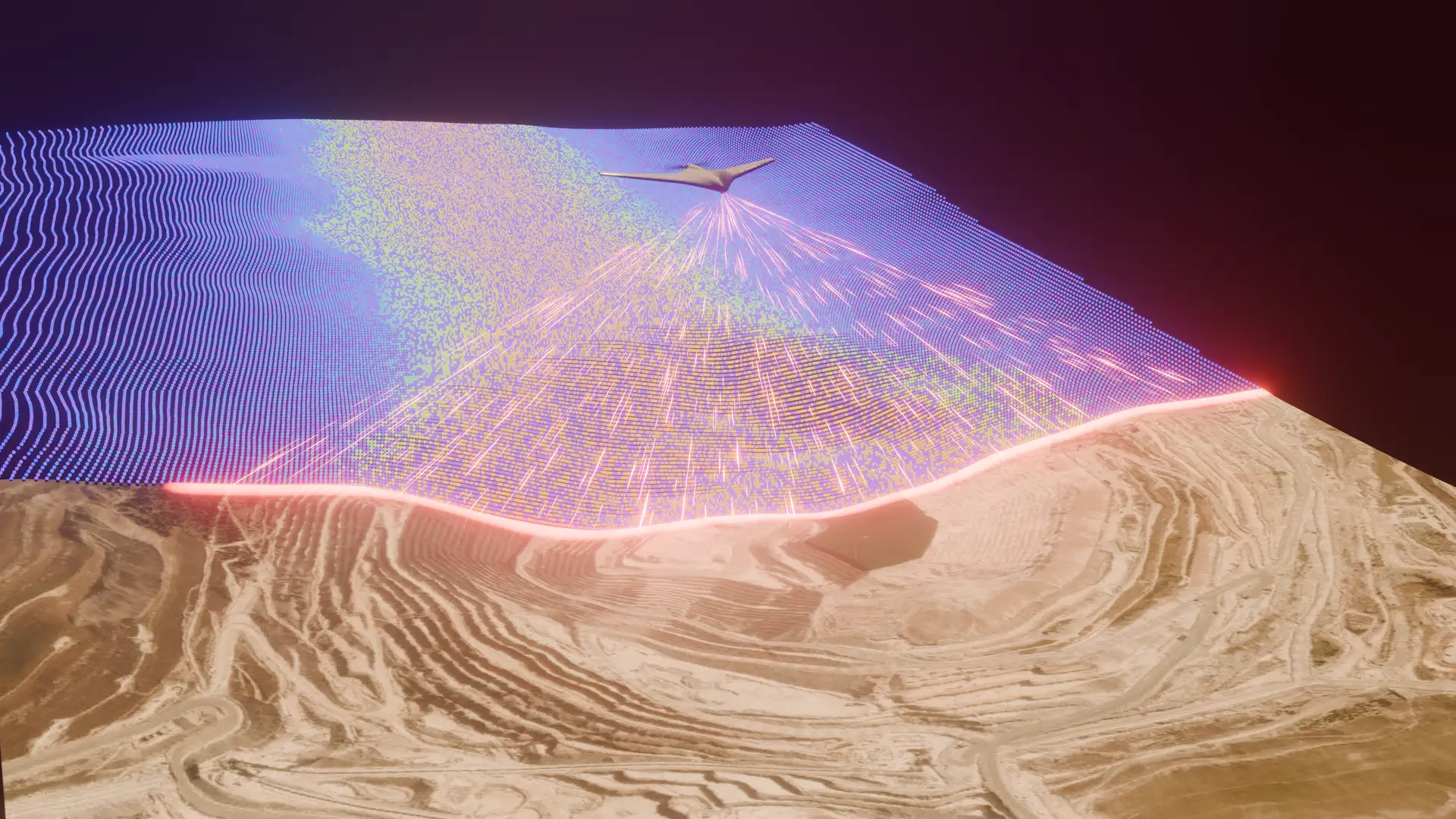 UAV scanning open pit mine — LiDAR point cloud with detection overlays